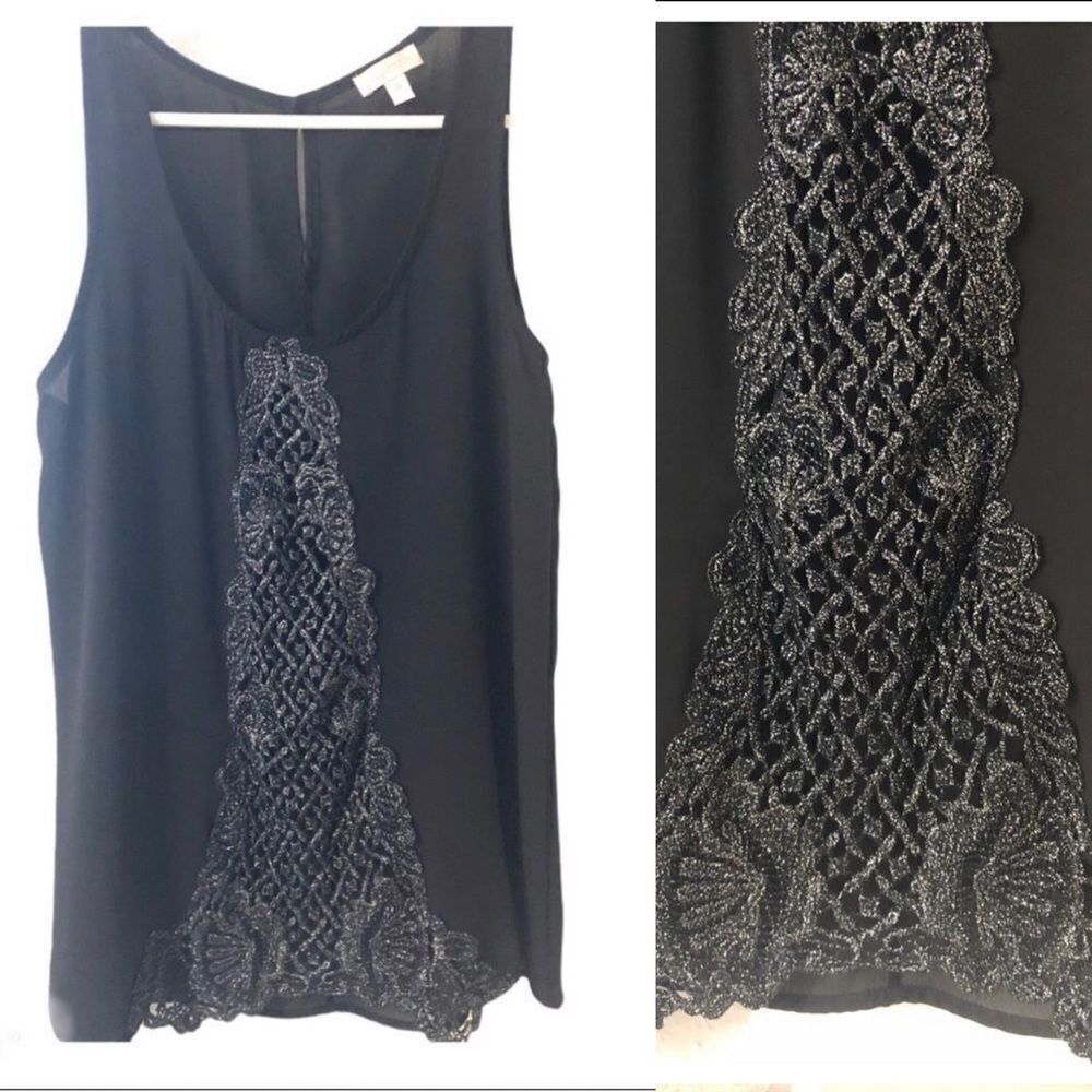 Charming Charlie Sheer Black Sleeveless Top blouse crochet romantic goth S
